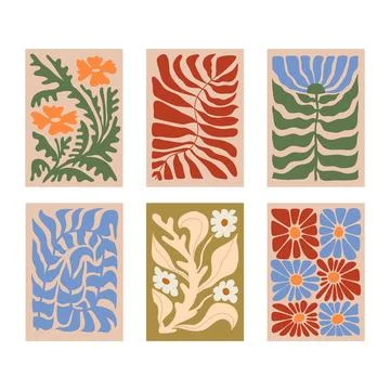 Set of Tropic Flower Blocks Set Collection, Vintage Floral with colorful Fo.. Stock Illustration