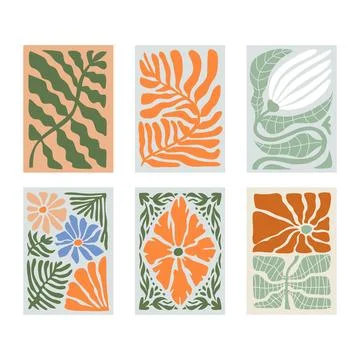 Set of Tropic Flower Blocks Set Collection, Vintage Floral with colorful Fo.. Stock Illustration