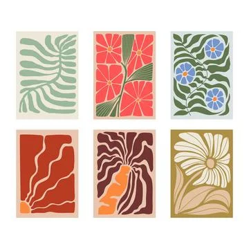 Set of Tropic Flower Blocks Set Collection, Vintage Floral with colorful Fo.. Stock-Illustration