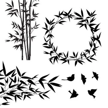 Set of tropical bamboo elements. Collection of palm leaves on a white background Stock Illustration
