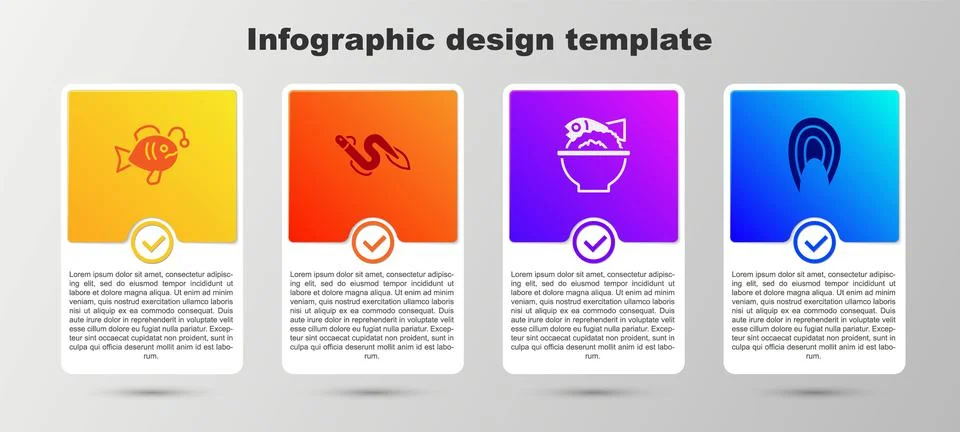 Set Tropical fish, Eel, Served on bowl and Fish steak. Business infographic Stock Illustration