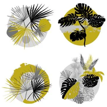 SET of tropical labels in circles for textiles and creating logos Stock Illustration