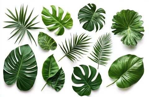 Set of Tropical leaves isolated on white background. Stock Photos