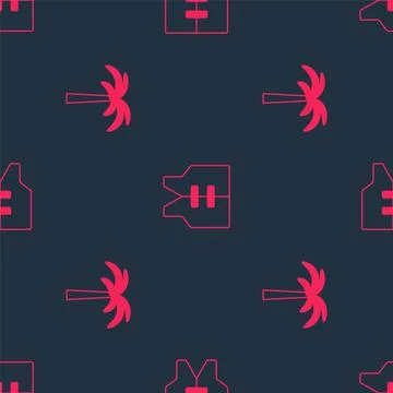 Set Tropical palm tree and Life jacket on seamless pattern. Vector イラスト素材