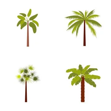 Set of tropical palm tree flat vector illustrations 스톡 일러스트