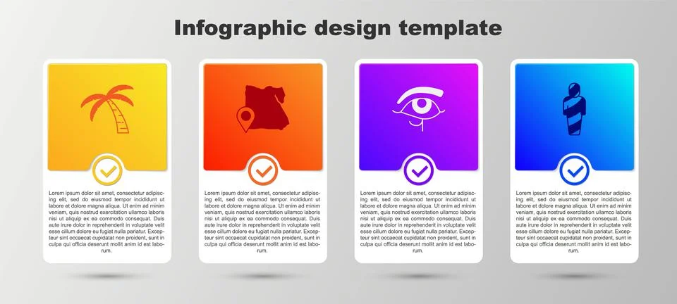 Set Tropical palm tree, Map of Egypt, Eye Horus and mummy. Business infograph Stock Illustration