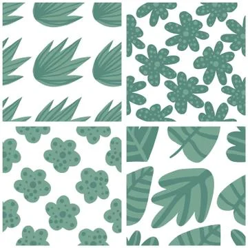 Set of tropical pattern, palm leaves seamless vector floral background. Stock Illustration