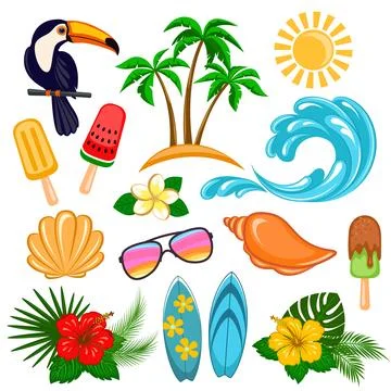 Set of tropical vacation decorative vector elements Illustrazione stock