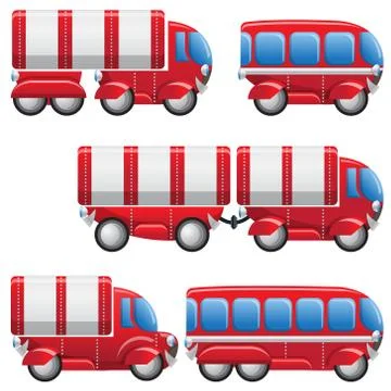 Set of trucks and buses. Stock Illustration