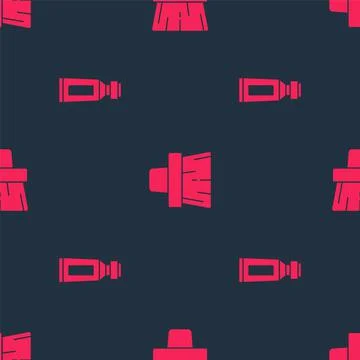 Set Tube of toothpaste and Handle broom on seamless pattern. Vector Stock Illustration