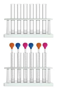 A set of tubes in racks. Empty test tubes and test tubes with pipettes. Stock Illustration