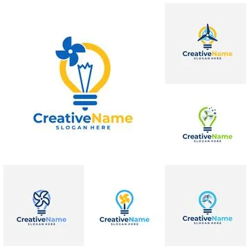 Set of Turbine with bulb logo vector template, Creative wind power logo des.. Stock Illustration
