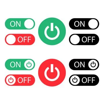 Set of turn on and off buttons. Vector illustration isolated on white backg.. Stock Illustration