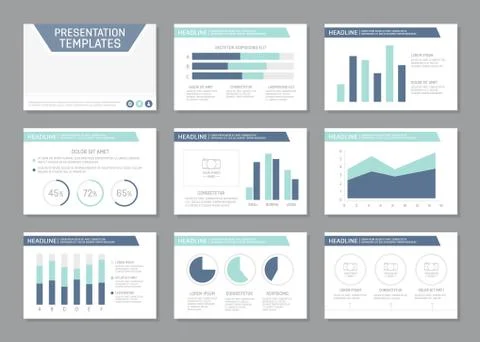 Set of turquoise and blue template for multipurpose presentation slides with Stock Illustration