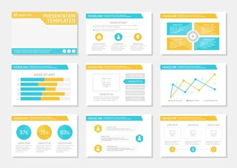 Set of turquoise and orange template for multipurpose presentation slides with Stock Illustration