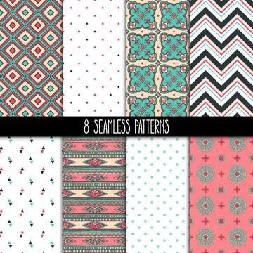 Set of turquoise and pink patterns Stock-Illustration