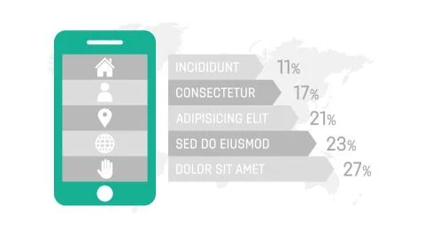 Set of turquoise elements for infographic with world map presentation slides 库存插图