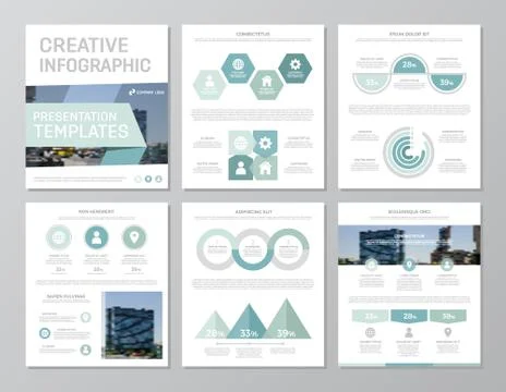 Set of turquoise elements for multipurpose a4 presentation template slides with 스톡 일러스트