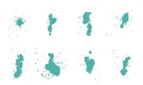 Set of turquoise paint splash with drops brushes isolated on white background Stock Illustration