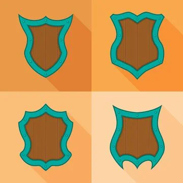 Set of turquoise shields with shadows Stock Illustration