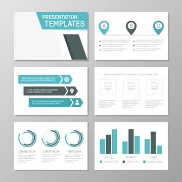 Set of turquoise template for multipurpose presentation slides. Leaflet, annual Stock Illustration