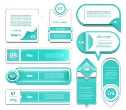 Set of turquoise vector progress, version, step icons. eps 10 Stock Illustration