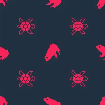 Set Turtle and Frog on seamless pattern. Vector Stock Illustration