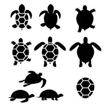Set of turtle and tortoise silhouette Stock Illustration