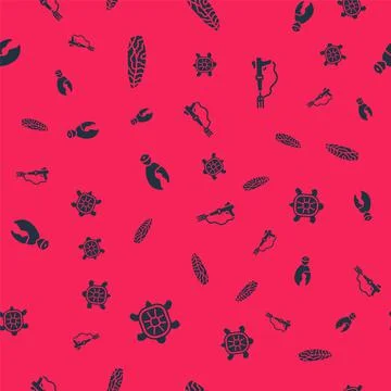 Set Turtle, Fish steak, Lobster or crab claw and Fishing harpoon on seamless Stockillustratie