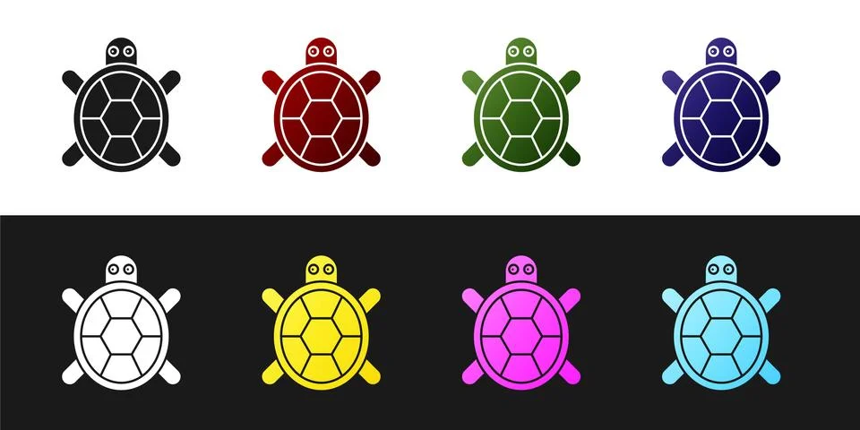 Set Turtle icon isolated on black and white background. Vector. 스톡 일러스트
