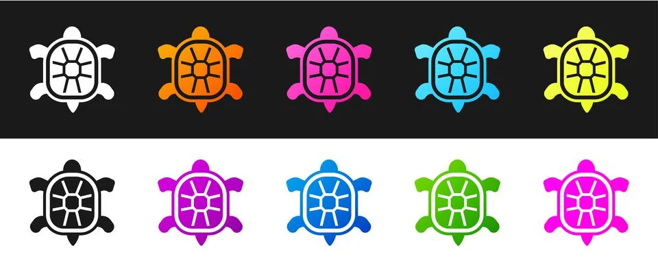 Set Turtle icon isolated on black and white background. Vector Illustrazione stock