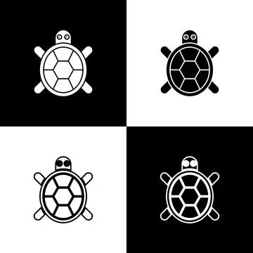 Set Turtle icon isolated on black and white background.  Vector. Stock Illustration