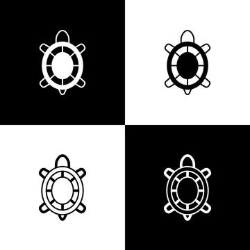Set Turtle icon isolated on black and white background.  Vector Illustrazione stock