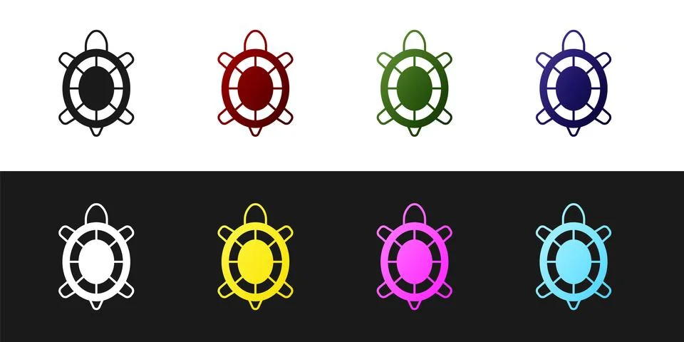 Set Turtle icon isolated on black and white background.  Vector Stock Illustration