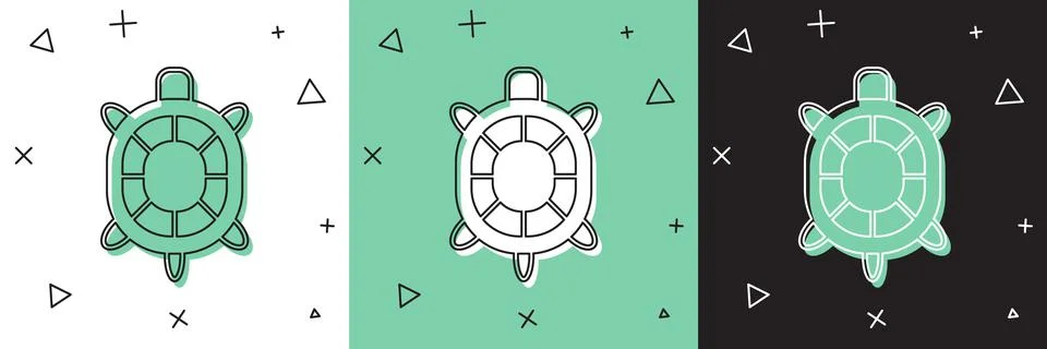 Set Turtle icon isolated on white and green, black background. Vector Stock Illustration