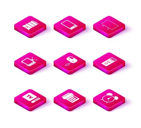 Set TV box receiver and player with remote controller, Telephone, Television Stock Illustration