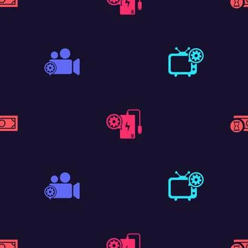 Set Tv setting, Video camera, Power bank and Fast payments on seamless pattern Stock Illustration