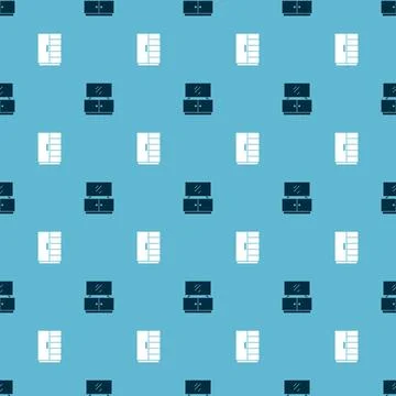 Set TV table stand and Wardrobe on seamless pattern. Vector Stock Illustration