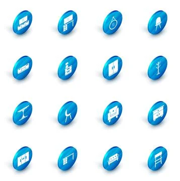 Set TV table stand, Mirror, Chair, Furniture nightstand, Round, with lamp, Coat Illustrazione stock