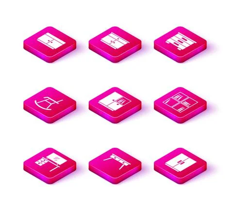 Set TV table stand, Office desk, Armchair, Wardrobe, Shelf with books, Furniture Illustrazione stock