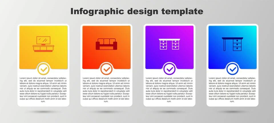 Set TV table stand, Sofa, Office desk and . Business infographic template. .. Stock Illustration