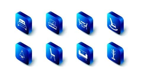 Set TV table stand, Table with chair, Rocking, Coat, Sofa, Chair, Lamp hang.. Stock Illustration