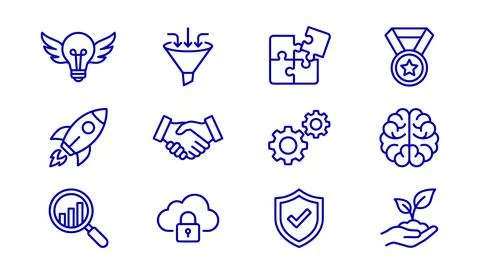 Set of twelve colorful flat style business and technology icons Vector Stock Illustration