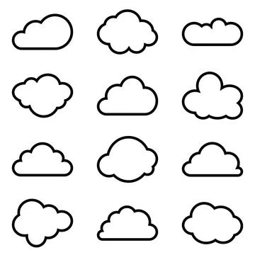 Set of twelve different vector shapes of clouds Stock Illustration