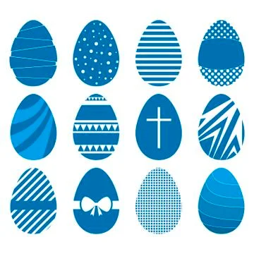 Set of twelve easter eggs in flat geometric style Stock Illustration