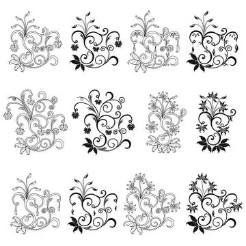 Set of twelve floral design elements Stockillustratie