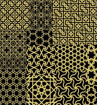 Set Twelve Gold Seamless patterns in Moroccan style Stock Illustration