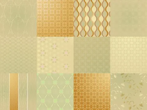 Set of twelve gold seamless patterns Stock Illustration