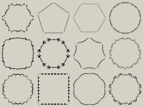 Set of twelve hand drawn doodle borders, frames Stock Illustration
