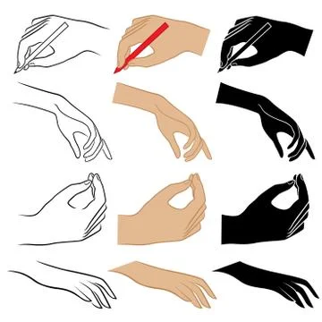 Set of twelve human hands Stock Illustration